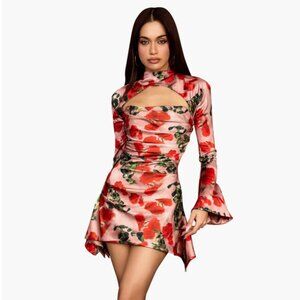 House of CB Toira Long Sleeve Satin Corset Minidress
